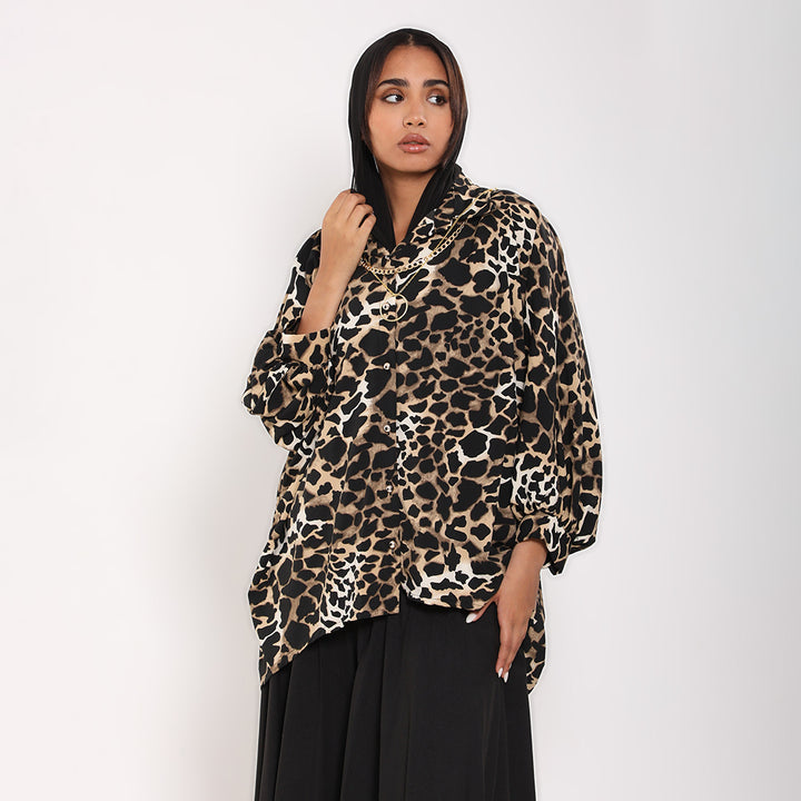 Animal Print Blouse with puffy sleeves