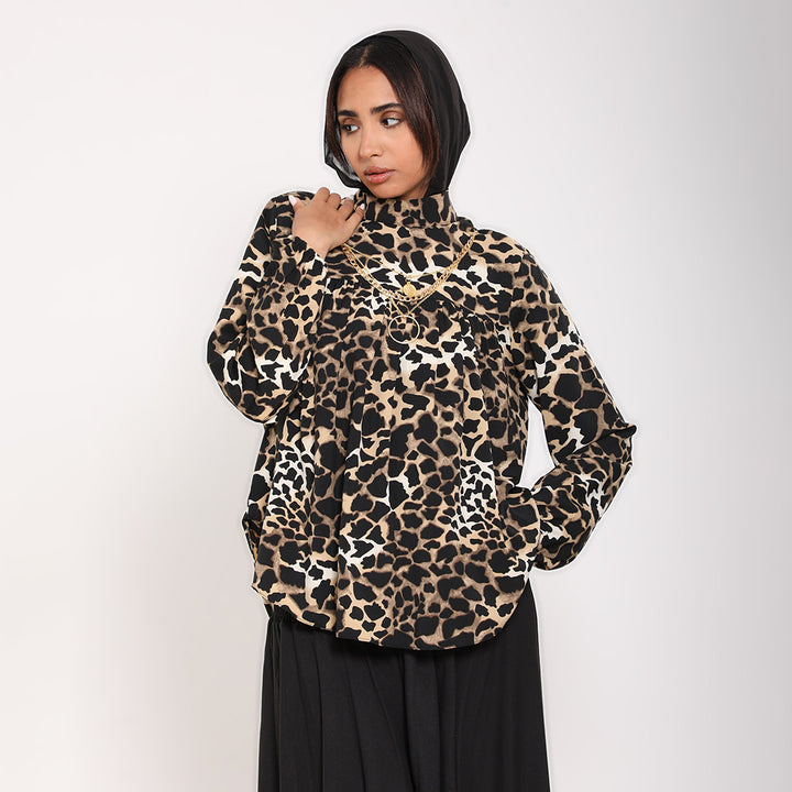 Pleated animal Print Blouse