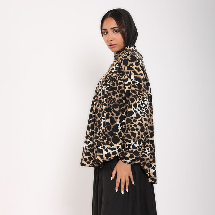 Pleated animal Print Blouse